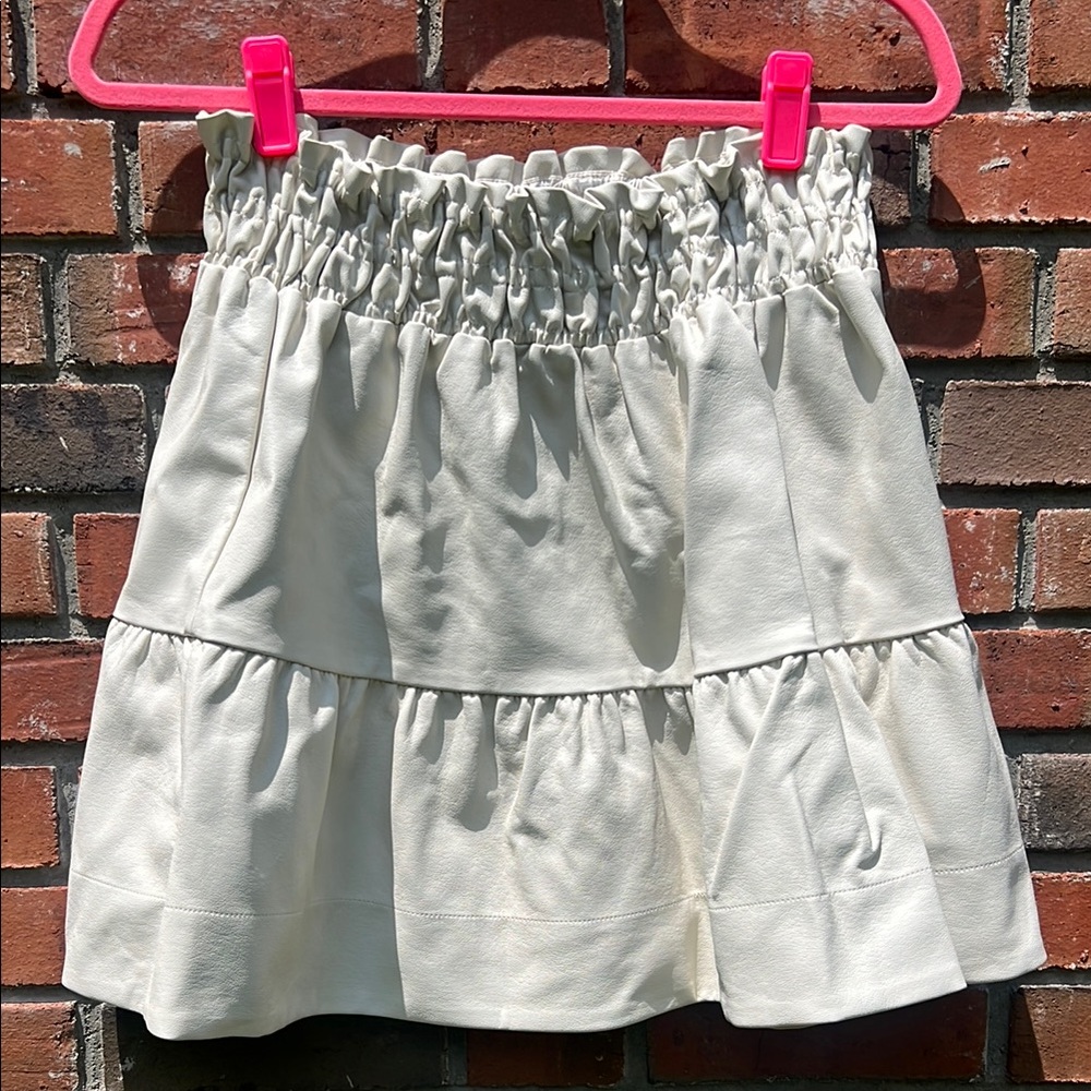NWT Anthropologie The Sommerset Faux Leather White Skirt Smocked Tiered Casual